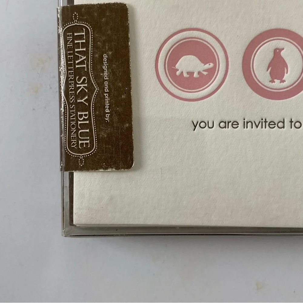 Party Invitations New Set Of 8 Animals NIB Butterfly Penguin Turtle Pink 5” 3.5”
